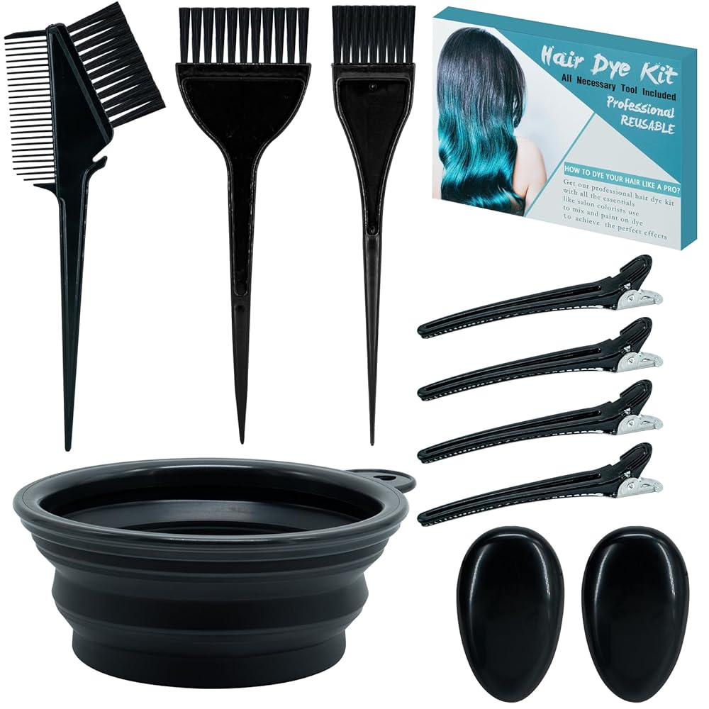 10-Piece Hair Bleach Equipment for Residence and Salon Use: Consists of Hair Dye Brush, Coloration Bowl, Earmuffs, and Hair Clip for Hair Coloring and Highlighting