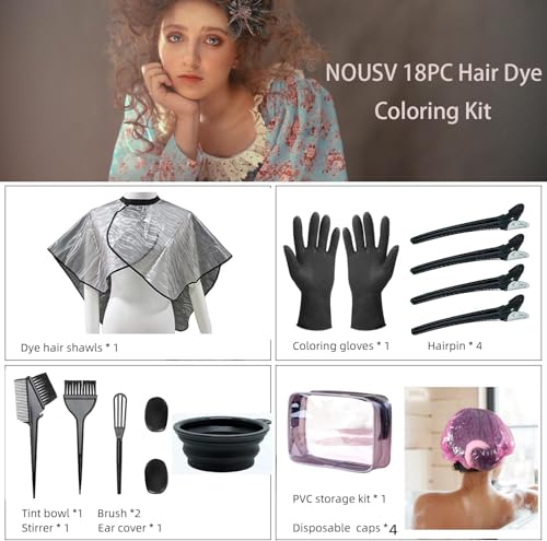 18-Piece Hair Dye Package: Full Hair Coloring Set with Tinting Bowl, Agitator, Dye Brush, Ear Covers, Hairpins, and Coloring Cape for DIY Hair Coloring at House