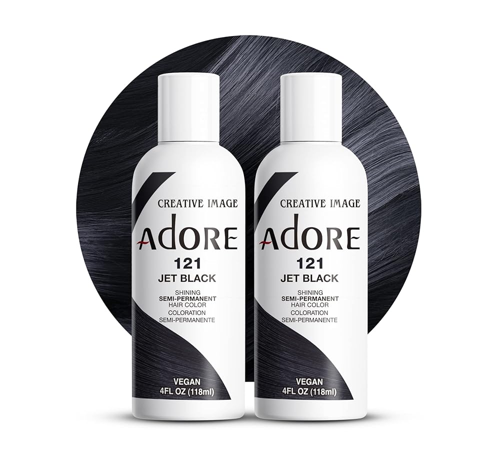 Adore Vegan and Cruelty-Free Semi-Everlasting Hair Coloration – 121 Jet Black – 4 Fl Oz (Pack of two)