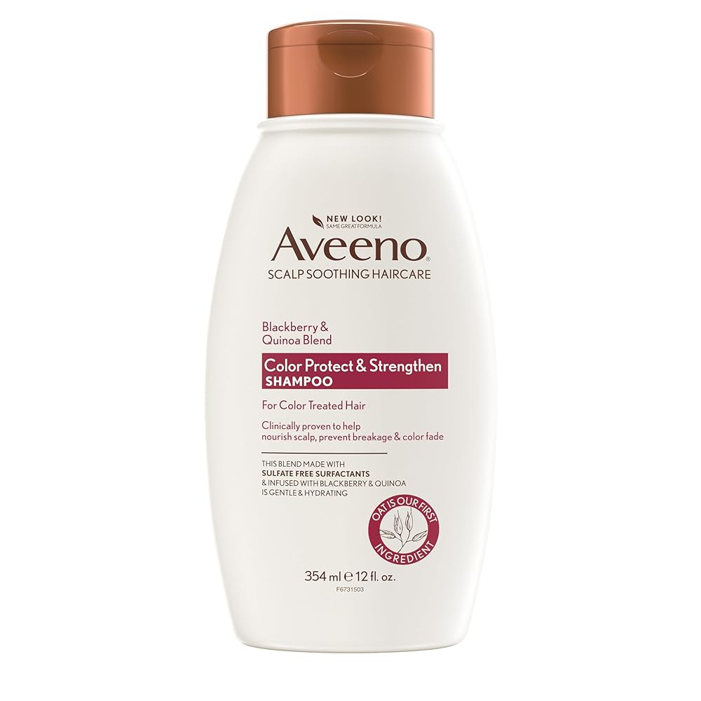 Aveeno Blackberry Quinoa Protein Mix Sulfate-Free Shampoo for Coloration-Handled Hair, Day by day Strengthening and Moisturizing Method, Paraben and Dye-Free, 12 Fl Oz