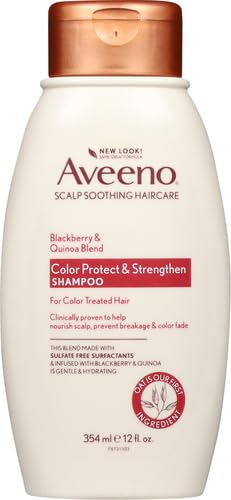 Aveeno Blackberry Quinoa Protein Mix Sulfate-Free Shampoo for Coloration-Handled Hair, Day by day Strengthening and Moisturizing Method, Paraben and Dye-Free, 12 Fl Oz