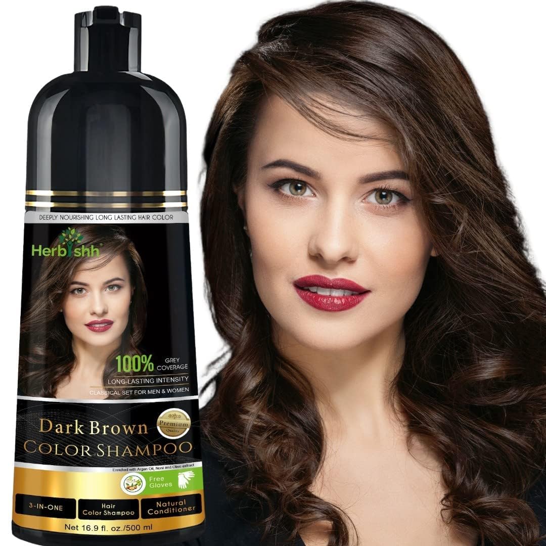 Herbishh Hair Coloration Shampoo – Instantaneous Grey Protection, Lengthy-Lasting Coloration in Minutes – 500 Ml, 3-in-1 Components, Ammonia-Free (Darkish Brown)