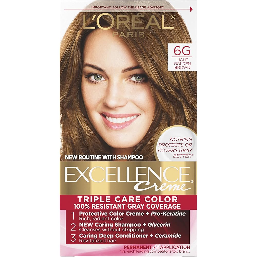 L’Oreal Paris Excellence Crème Everlasting Hair Colour, 6G Mild Golden Brown – Triple Care Formulation for Grey Protection As much as 8 Weeks, Appropriate for All Hair Varieties, Single Pack