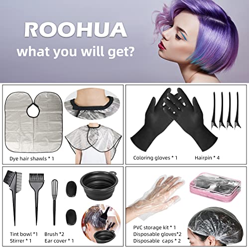 ROOHUA 16-Piece Hair Dye Package - Contains Tinting Bowl, Agitator, Dye Brush, Ear Covers, Hairpins, and Coloring Cape for Hair Dyeing Instruments