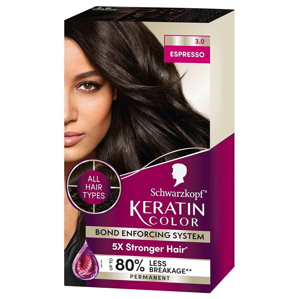 Schwarzkopf Keratin Shade Everlasting Hair Dye, 3.0 Espresso – One Utility, Professionally Impressed System Reduces Breakage by As much as 80% In comparison with Untreated Hair