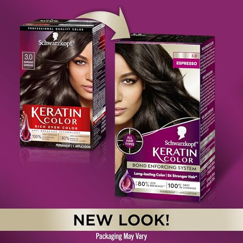 Schwarzkopf Keratin Shade Everlasting Hair Dye, 3.0 Espresso - One Utility, Professionally Impressed System Reduces Breakage by As much as 80% In comparison with Untreated Hair